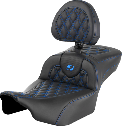 Saddlemen Roadsofa Blue Lattice Extended Seat w/ Backrest 2023-26 Harley Touring