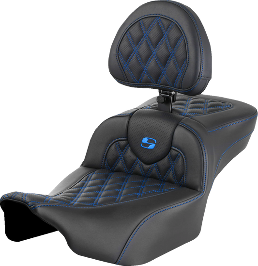 Saddlemen Roadsofa Blue Lattice Extended Seat w/ Backrest 2023-25 Harley Touring