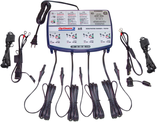 Tecmate TM-451 Optimate 3 Blue White Universal Motorcycle 4 Bank Battery Charger