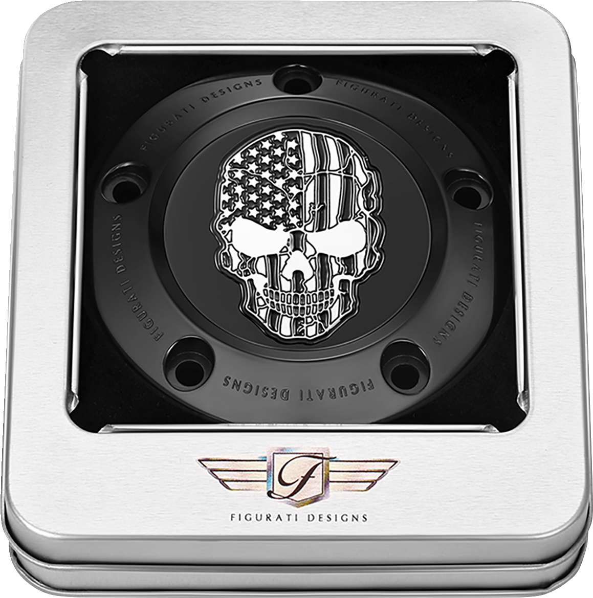 Figurati Designs Skull B&W American Flag Black Timing Cover for 1999-2017 Harley