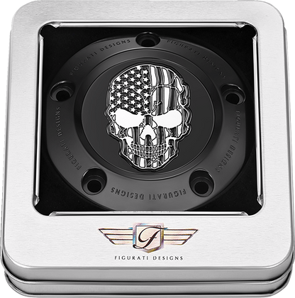 Figurati Designs Skull B&W American Flag Black Timing Cover for 1999-2017 Harley