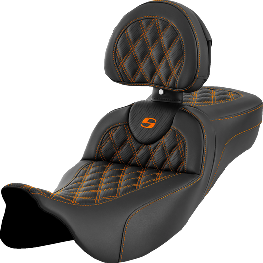 Saddlemen Roadsofa Orange Lattice Extended Seat & Backrest 08-24 Harley Touring
