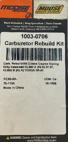 Moose Racing Offroad MX Carburetor Repair Kit 1987-2007 Kawasaki KL650 Tengai