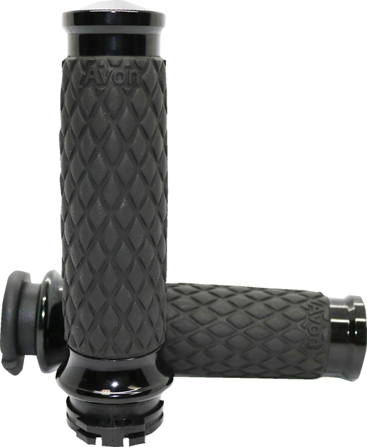 Avon Black Diamond Contour Cable Control Grips for 1980-2022 Harley Dyna Softail