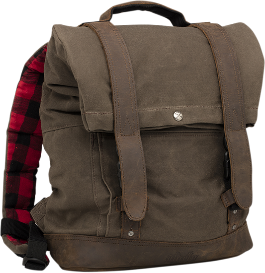 Burly Brand Dark Oak Waxed Cotton Canvas Leather Universal Roll Top Back Pack