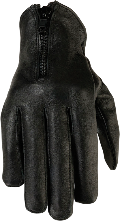 Z1R Womens 7MM Zipper Black Leather Motorcycle Biker Street Gloves