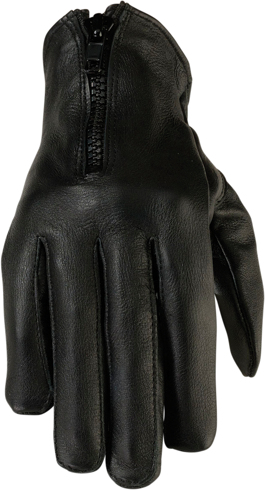 Z1R Womens 7MM Zipper Black Leather Motorcycle Biker Street Gloves