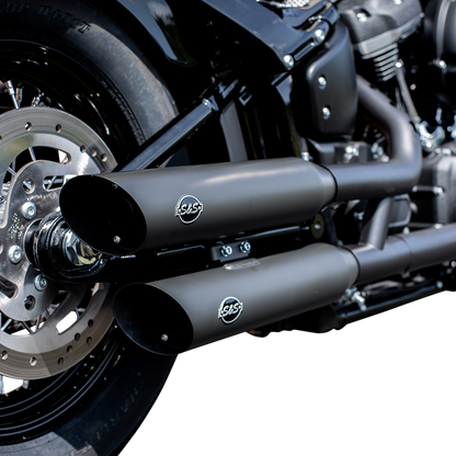 S&S Black Race Dual Slash Cut Slip on Exhaust Mufflers for 18-22 Harley Softail