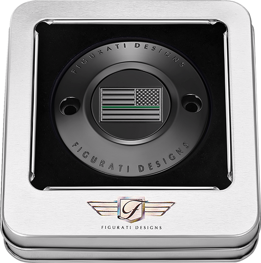 Figurati Designs Green Line Flag Black Timing Cover for 2017-2023 Harley M8