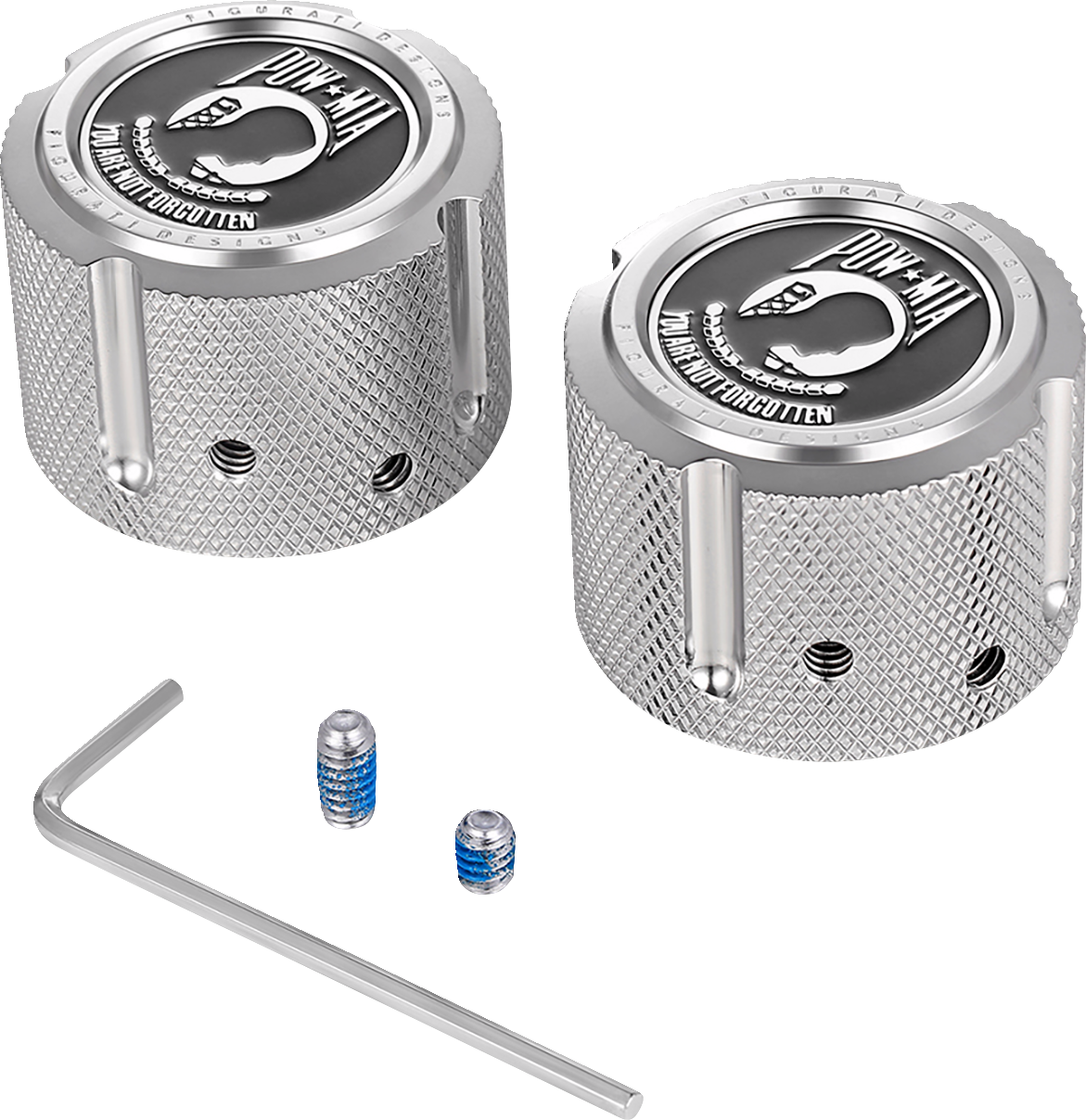 Figurati Designs POW-MIA Front Axle Nut Chrome Covers for 2002-2022 Harley