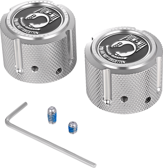 Figurati Designs POW-MIA Front Axle Nut Chrome Covers for 2002-2022 Harley