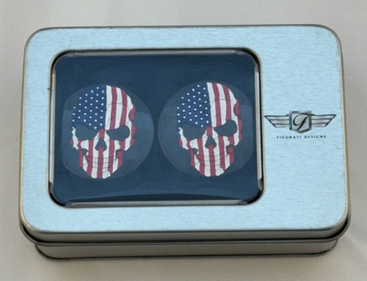 Figurati Designs Skull USA Flag Black Swingarm Covers for 1980-2025 Harley