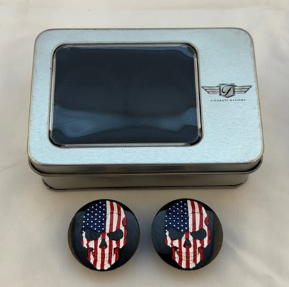 Figurati Designs Skull USA Flag Black Swingarm Covers for 1980-2025 Harley