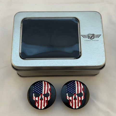 Figurati Designs Skull USA Flag Black Swingarm Covers for 1980-2025 Harley