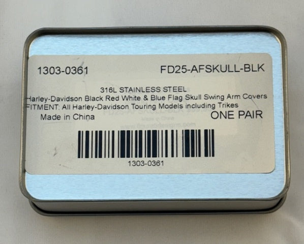 Figurati Designs Skull USA Flag Black Swingarm Covers for 1980-2025 Harley