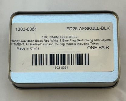 Figurati Designs Skull USA Flag Black Swingarm Covers for 1980-2025 Harley