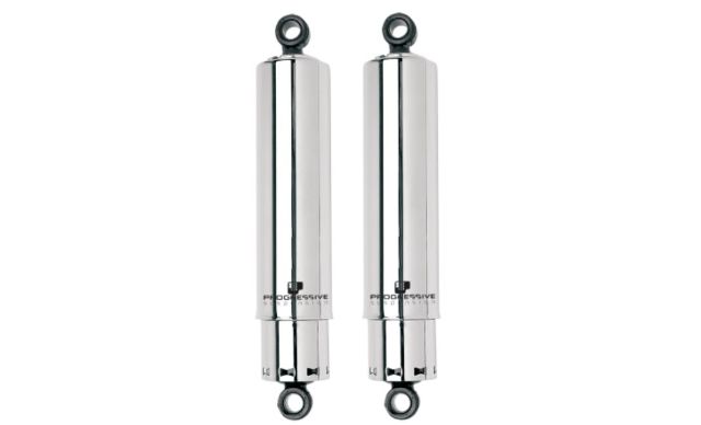 Progressive 412 Chrome Standard 11" Covered Rear Shocks 73-86 Harley Touring FXR