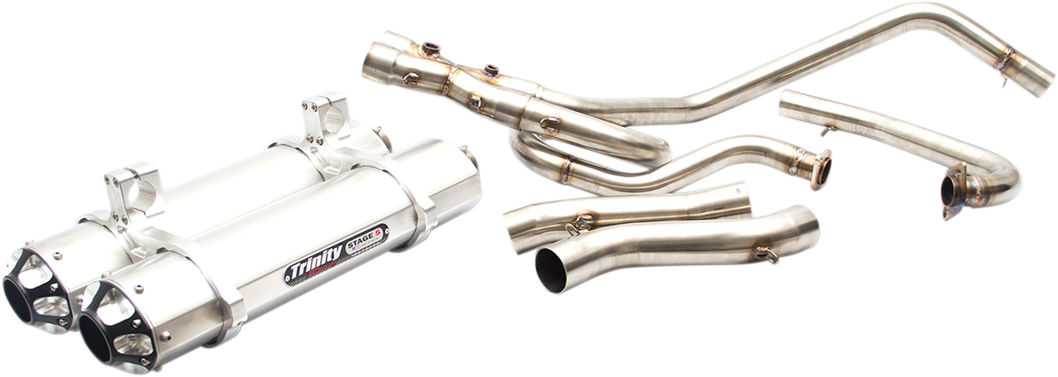 Trinity Racing Brushed Silver Stage 5 2-2 Exhaust 2012-23 Kawasaki KRF 800 Teryx