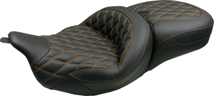 Mustang Super Tour Brown Diamond Extended Seat fits 2008-2025 Harley Touring
