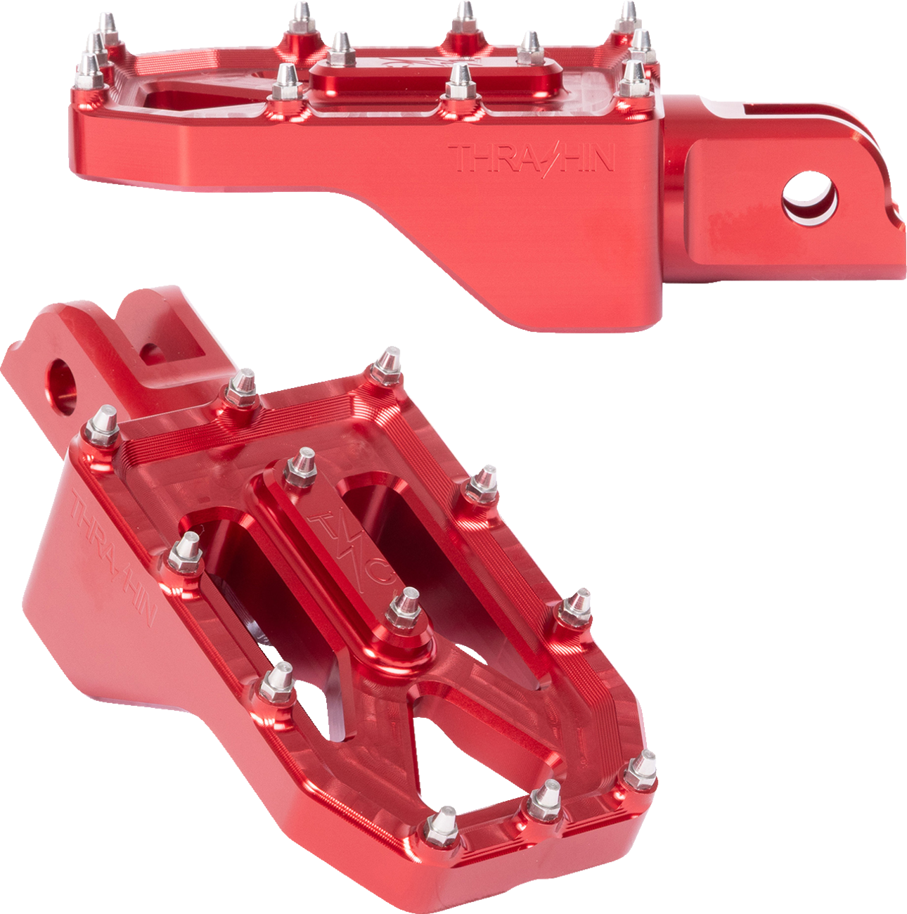 Thrashin Supply Red Aggressor Driver Front Foot Pegs for 2018-25 Harley Softail