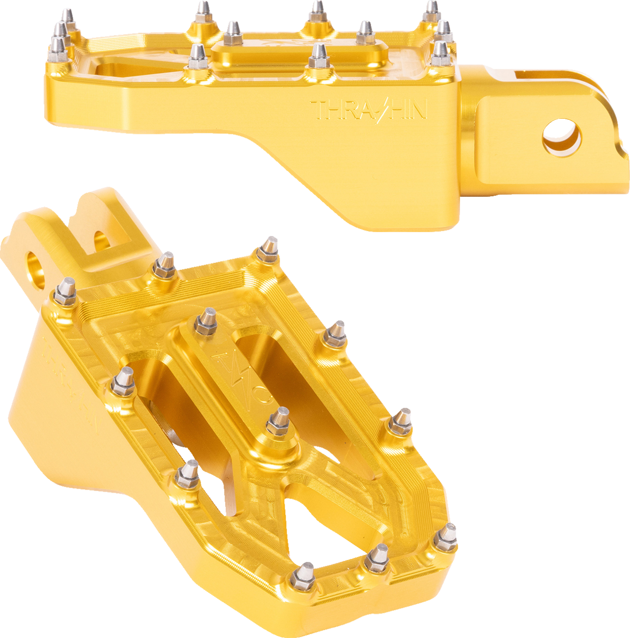 Thrashin Supply Gold Aggressor Driver Front Foot Pegs for 2018-25 Harley Softail