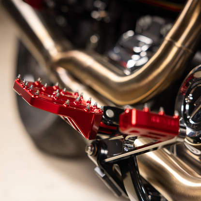 Thrashin Red Mini Aggressor Rear Floorboards for 1972-2025 Harley FXD FXR