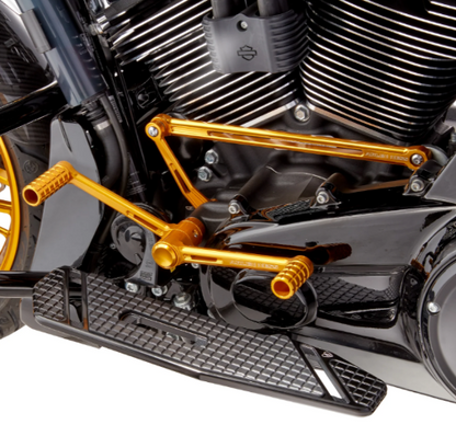 Arlen Ness Speedliner Gold Heel-Toe Foot Controls for 1999-2026 Harley Touring