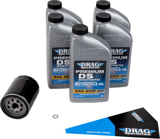 Drag Specialties 20W-50 DS3 Synthetic Black Engine Oil Change Kit for Harley M8