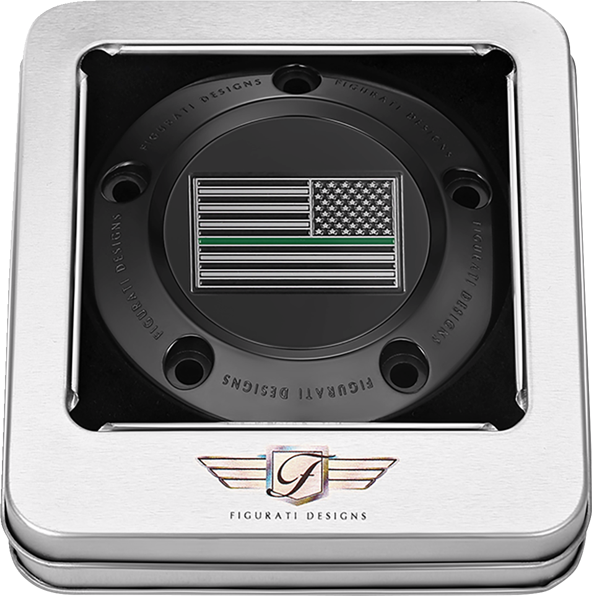 Figurati Designs Green Line Flag Black Timing Cover for 1999-2017 Harley