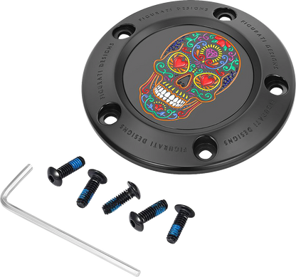 Figurati Designs Sugar Skull Black Timing Cover for 1999-2017 Harley Twin Cam