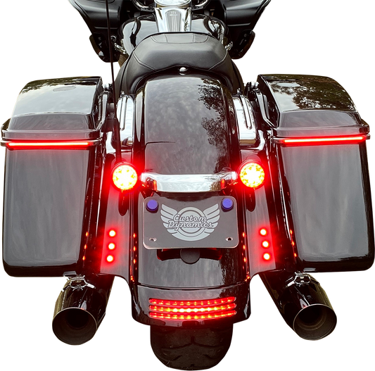 Custom Dynamics Black Universal Run Brake Turn Motorcycle Red LED Boltz Lights