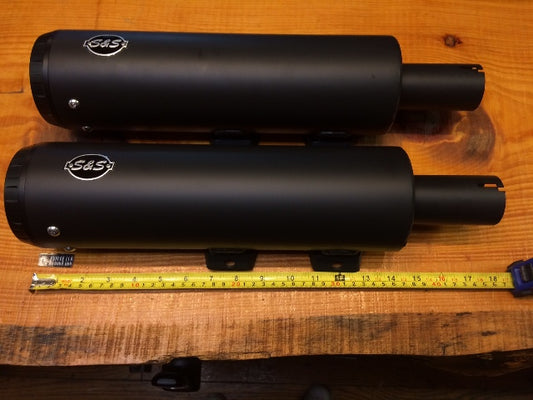 S&S Cycle Black Grand National Slip On Mufflers for 2018-22 Harley Fat Bob FXFB