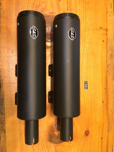 S&S Cycle Black Grand National Slip On Mufflers for 2018-22 Harley Fat Bob FXFB