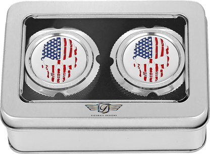 Figurati Designs Skull Flag Front Axle Nut Chrome Covers for 2002-2022 Harley