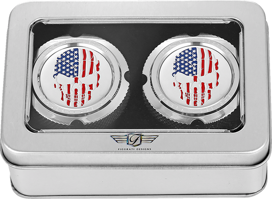 Figurati Designs Skull Flag Front Axle Nut Chrome Covers for 2002-2022 Harley