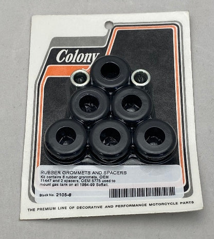 Colony Black Rubber 6 Pack Tank Grommet Kit fits 1984-1999 Harley Dyna Softail
