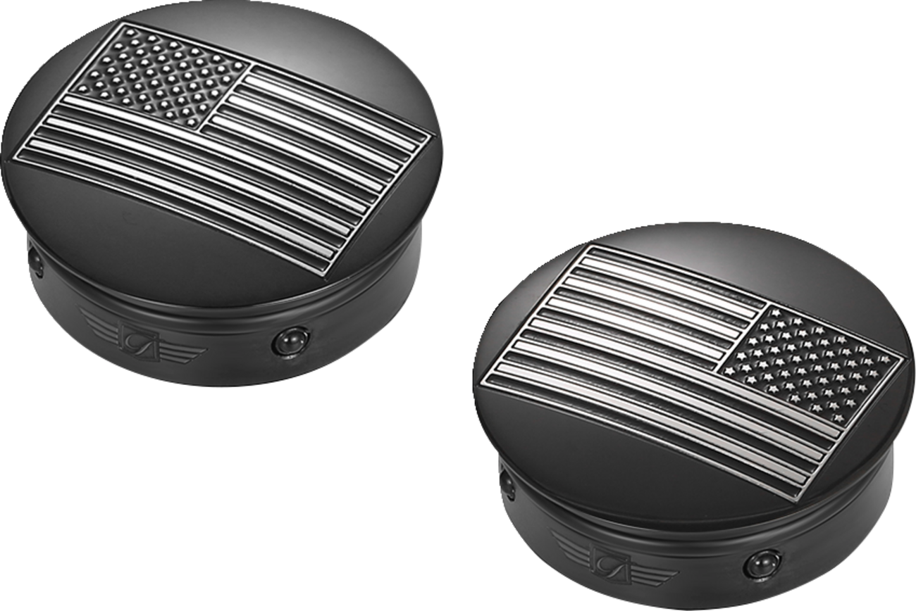 Figurati Designs B&W USA Flag Black Swingarm Covers for 1980-2025 Harley