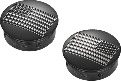 Figurati Designs B&W USA Flag Black Swingarm Covers for 1980-2025 Harley