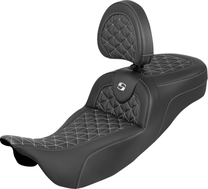 Saddlemen Roadsofa White Tri Extended Seat & Backrest for 2008-24 Harley Touring