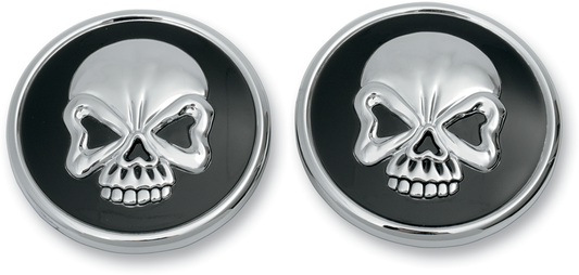Drag Specialties Chrome Black Skull Gas Tank Fuel Caps 84-96 Harley Dyna Touring
