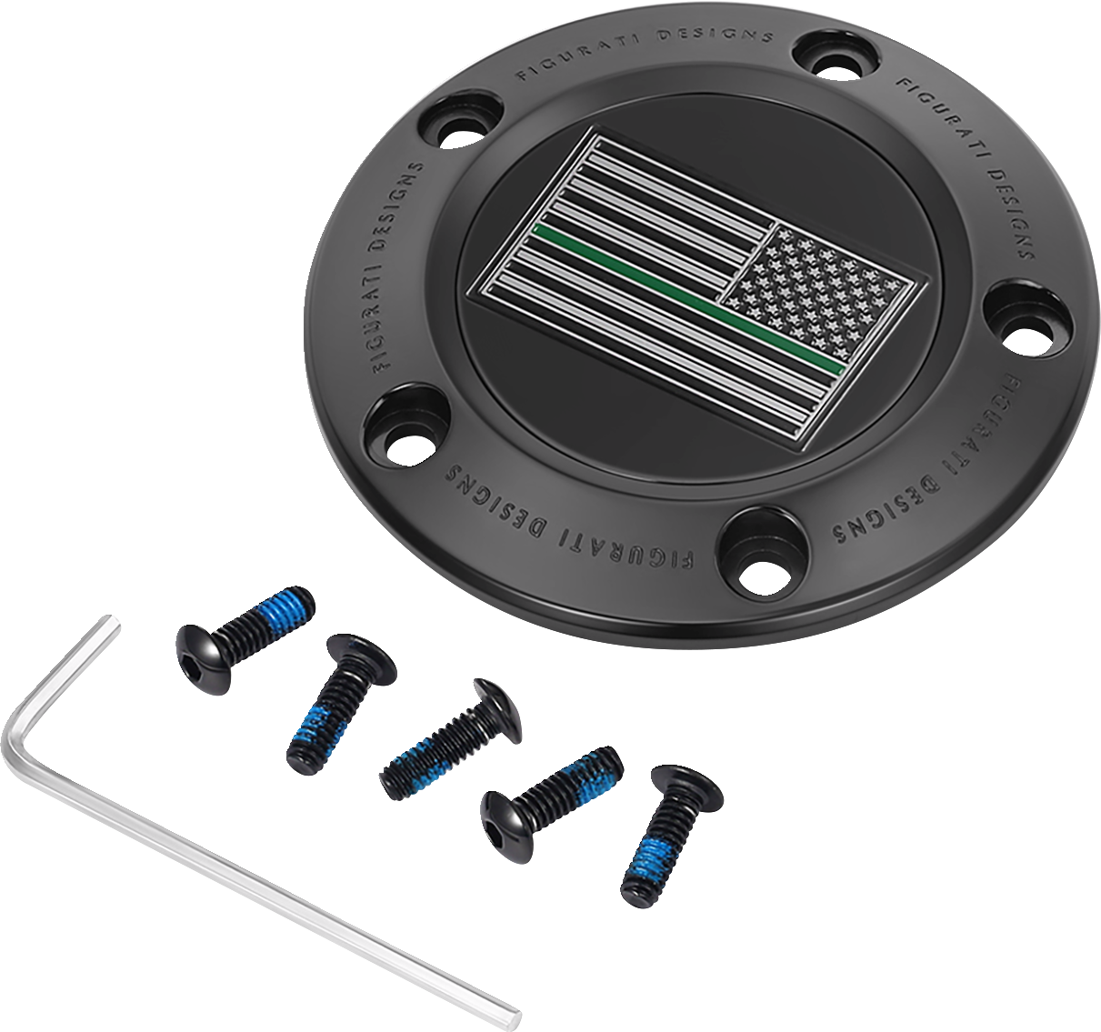 Figurati Designs Green Line Flag Black Timing Cover for 1999-2017 Harley