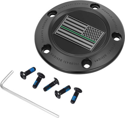 Figurati Designs Green Line Flag Black Timing Cover for 1999-2017 Harley