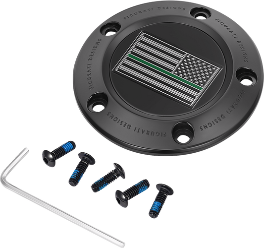 Figurati Designs Green Line Flag Black Timing Cover for 1999-2017 Harley