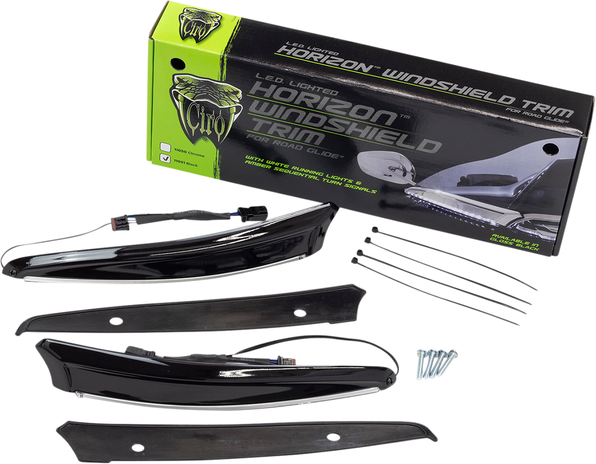 Ciro Horizon LED Turn Signal Windshield Trim 2015-2024 Harley Road Glide FLTRU