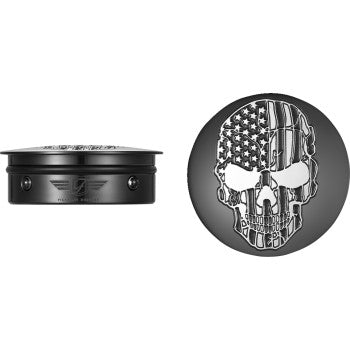 Figurati Designs B&W Skull USA Flag Swingarm Covers for 1980-2025 Harley