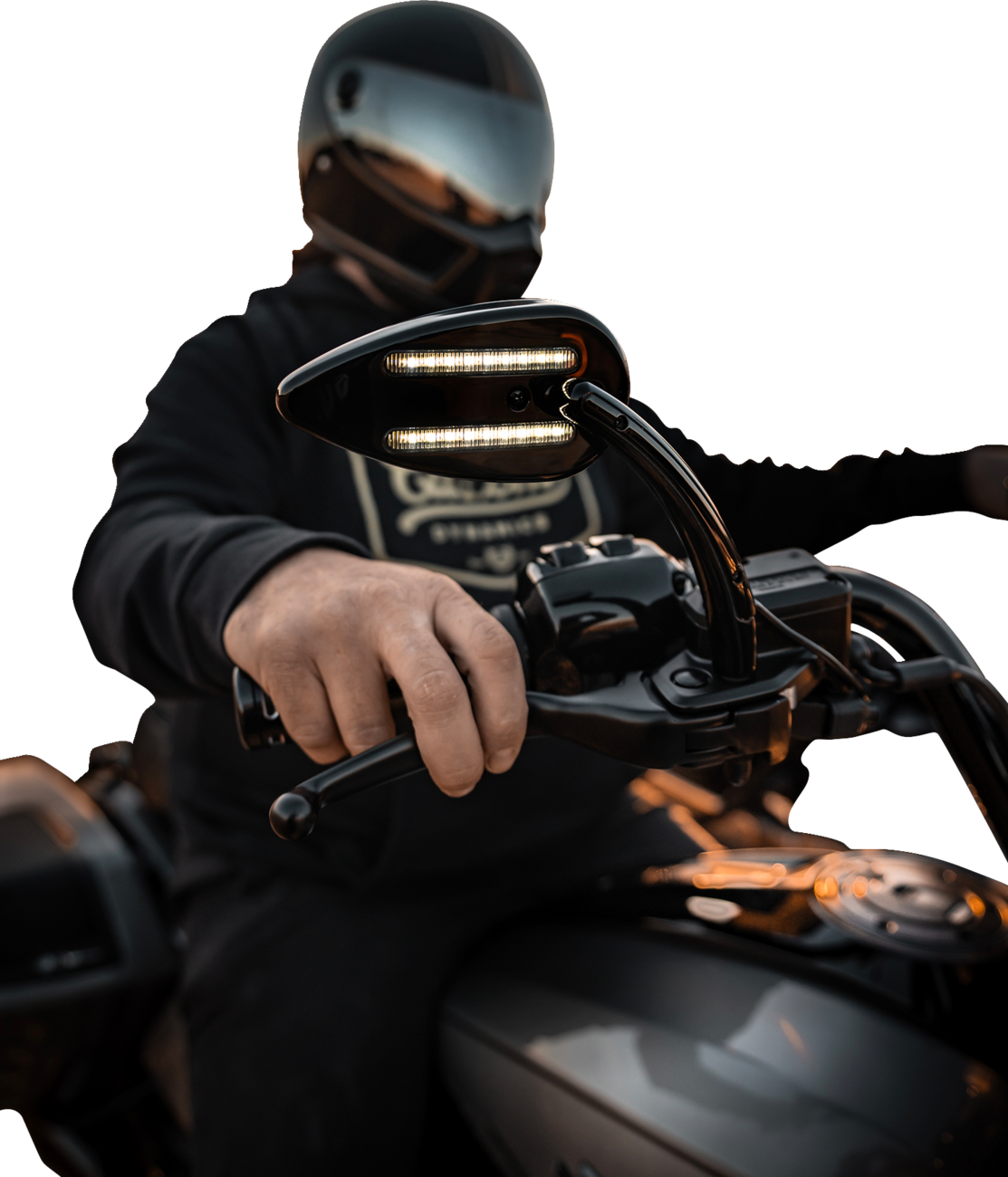 Custom Dynamics Black LED Run Turn Signal Teardrop Handlebar Mirrors for Harley