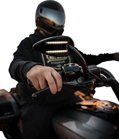 Custom Dynamics Black LED Run Turn Signal Teardrop Handlebar Mirrors for Harley