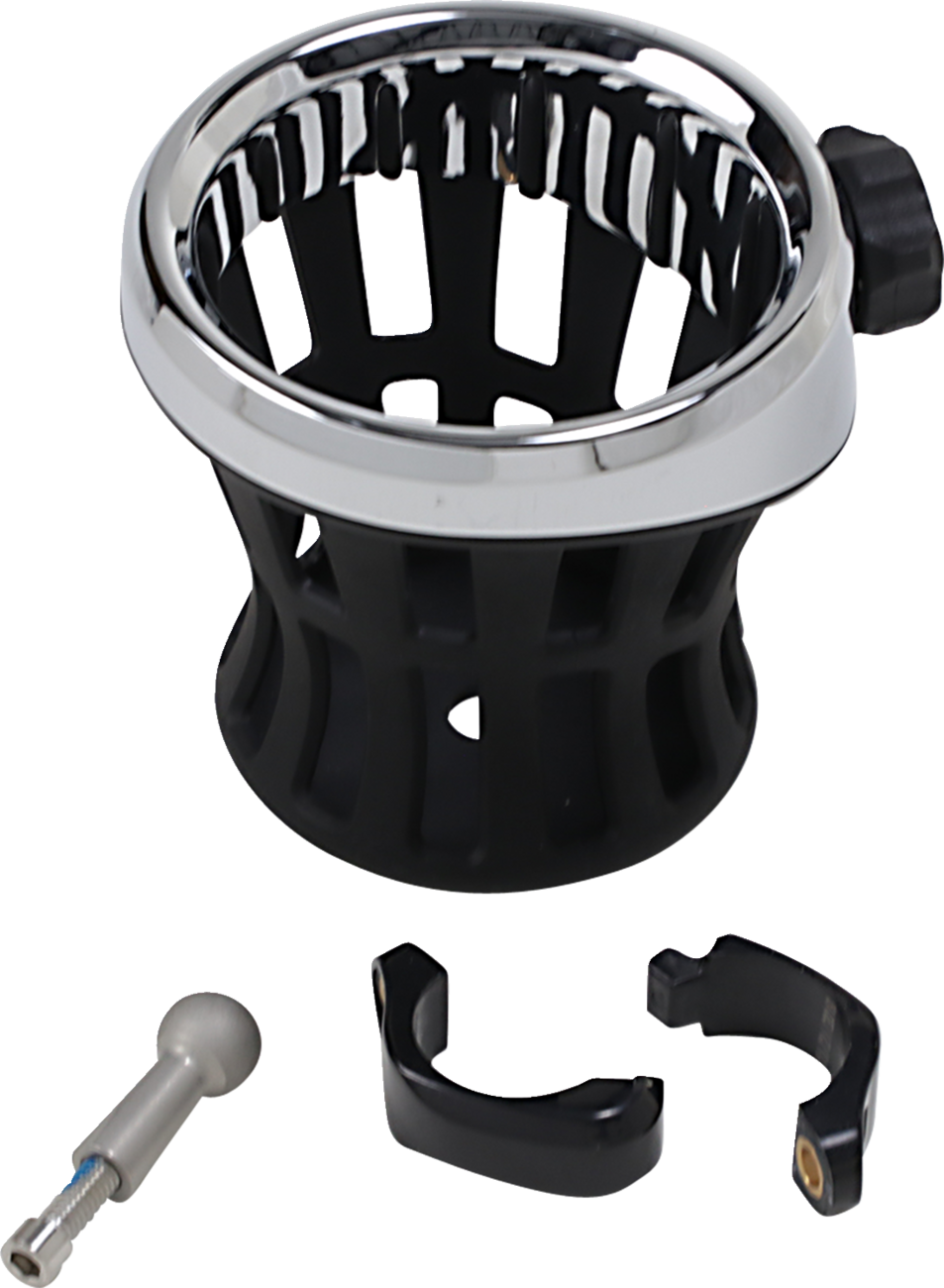 Ciro Drink Cup Holder 1-1/4" Motorcycle Handlebar Mount Chrome / Black Clamp
