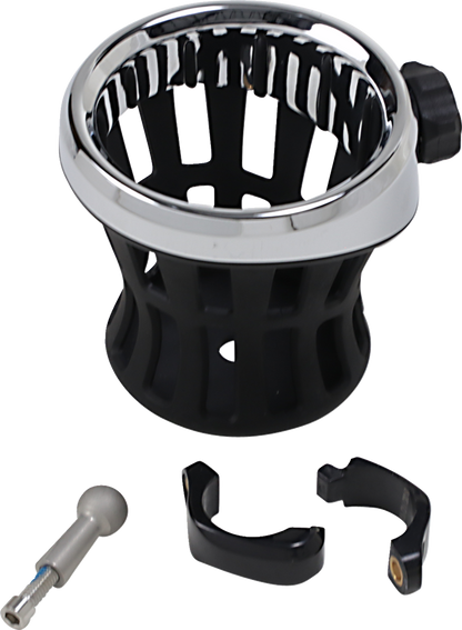 Ciro Drink Cup Holder 1-1/4" Motorcycle Handlebar Mount Chrome / Black Clamp
