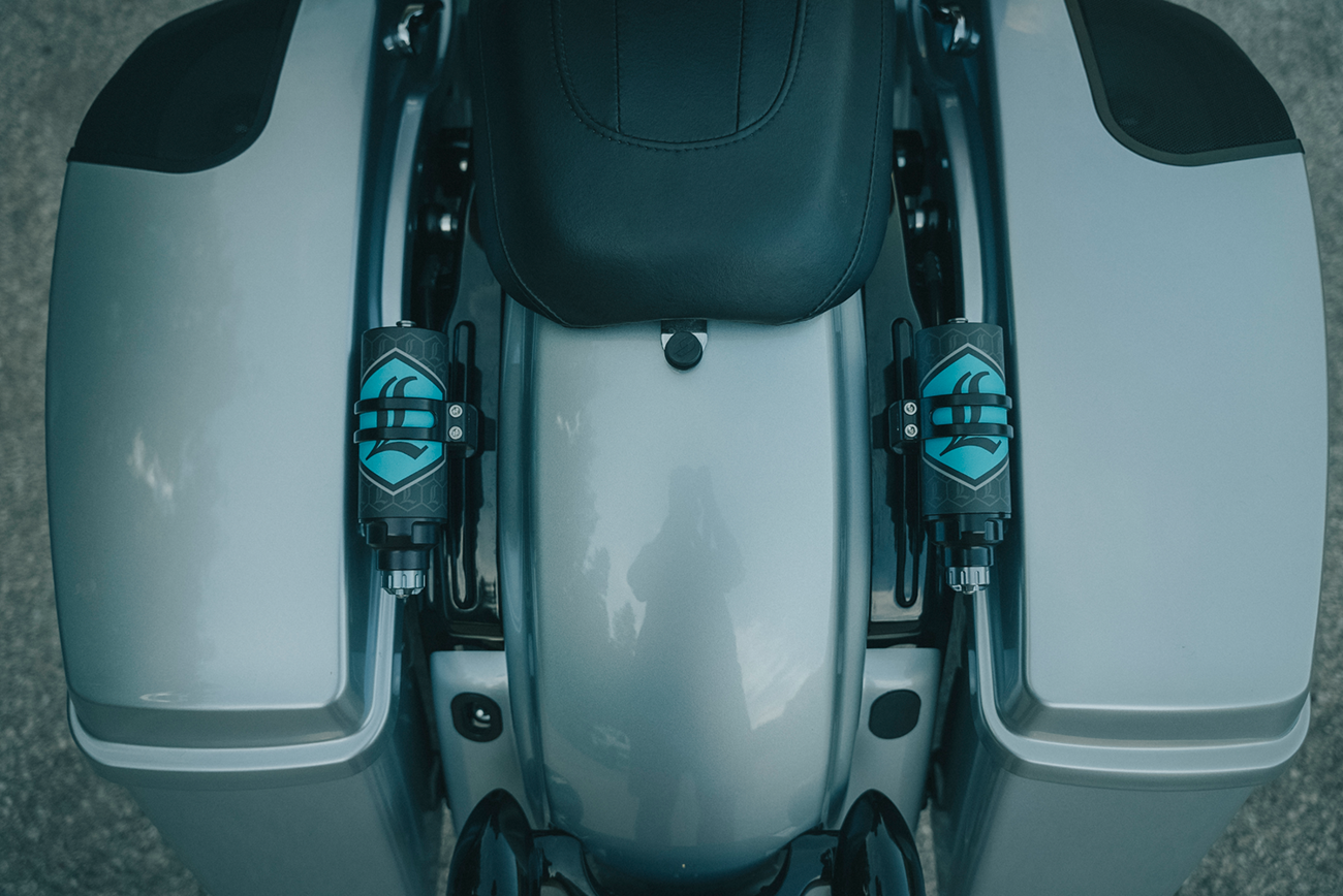 Legend REVO ARC Black Teal Logo Replacement Shock Reservoir Canister Decal